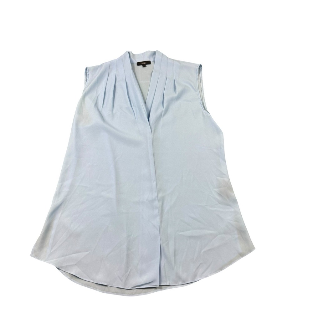 Kobi Blue Pleated V-Neck Sleeveless Blouse MF7B05 Women's Small